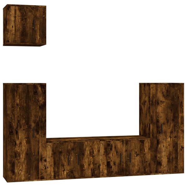 vidaXL Conjunto m&oacute;veis de TV 5 pcs madeira processada carvalho fumado