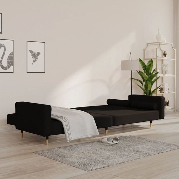 vidaXL Sofá-cama 2 lugares com duas almofadas veludo preto