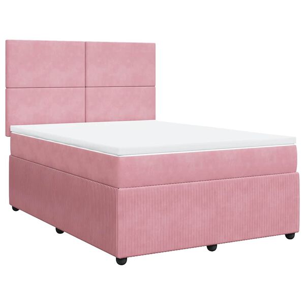 vidaXL Cama com molas/colch&atilde;o 160x200 cm veludo rosa
