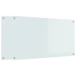 vidaXL Prote&ccedil;&atilde;o de Cozinha 2 pcs Branco 110 x 60 cm vidro temperado