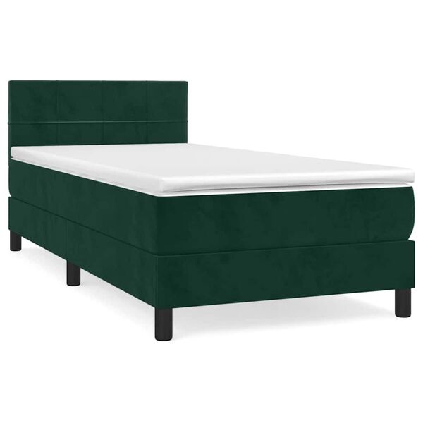 vidaXL Cama com molas/colch&atilde;o 90x200 cm veludo verde-escuro