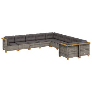 vidaXL 10 pcs conjunto sof&aacute;s de jardim c/ almofad&otilde;es vime PE cinzento
