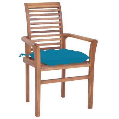 vidaXL Cadeiras de jantar 4 pcs c/ almofadões azul-claro teca maciça