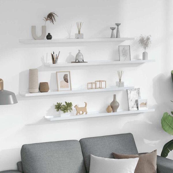 vidaXL Prateleiras de parede 4 pcs 100x9x3 cm branco brilhante
