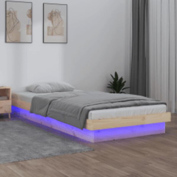 vidaXL Estrutura de cama com luzes LED 100x200 cm madeira maci&ccedil;a