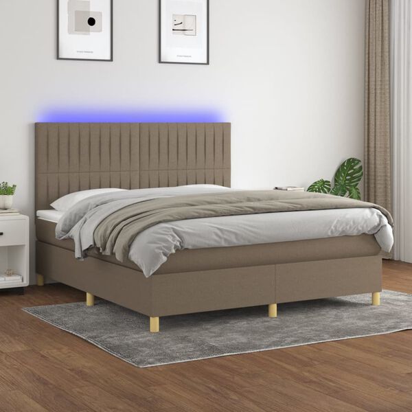 vidaXL Cama box spring colch&atilde;o/LED 180x200cm tecido cinza-acastanhado