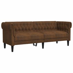 vidaXL Sof&aacute; chesterfield 3 lugares tecido castanho