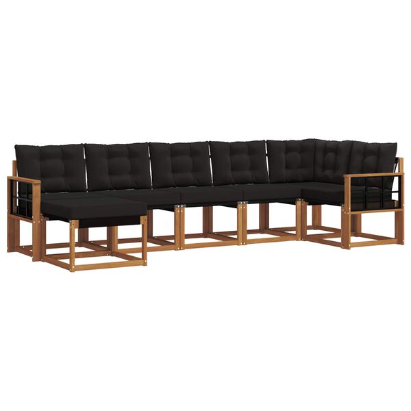 vidaXL Conjunto de Sof&aacute;s para Exterior 7 pcs Natural e Preto