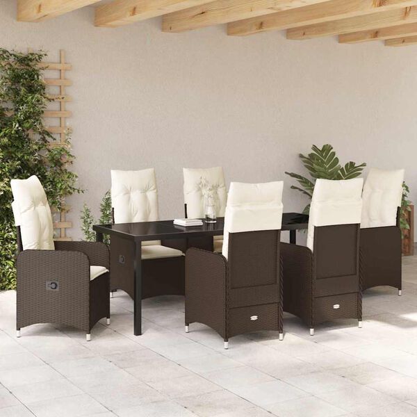 vidaXL Conjunto de Jantar para Jardim 7 pcs Castanho Rattan Sint&eacute;tico