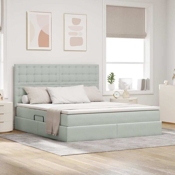 vidaXL Cama com arruma&ccedil;&atilde;o e colch&atilde;o Cinzento-claro 160 x 200 cm Veludo