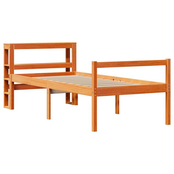 vidaXL Estrutura cama c/ cabeceira 75x190 cm pinho maci&ccedil;o castanho-mel