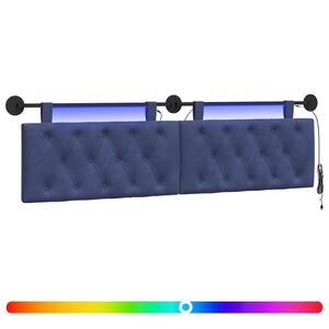 vidaXL Cabeceira suspensa Com luz LED Azul Pol&iacute;cia Veludo