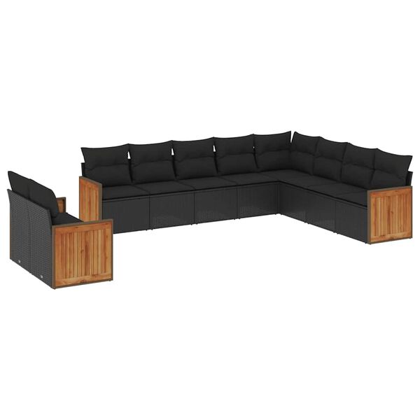 vidaXL 10 pcs conjunto sof&aacute;s de jardim c/ almofad&otilde;es vime PE preto