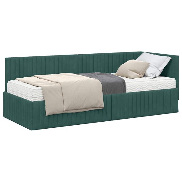 vidaXL Estrutura de Cama de Canto com Colch&atilde;o 2 pcs Verde Veludo