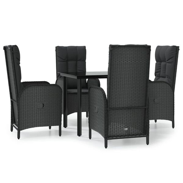 vidaXL 5 pcs conjunto de jantar p/ jardim c/ almofad&otilde;es vime PE preto