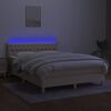 vidaXL Cama box spring c/ colch&atilde;o e LED 140x190 cm tecido cor creme