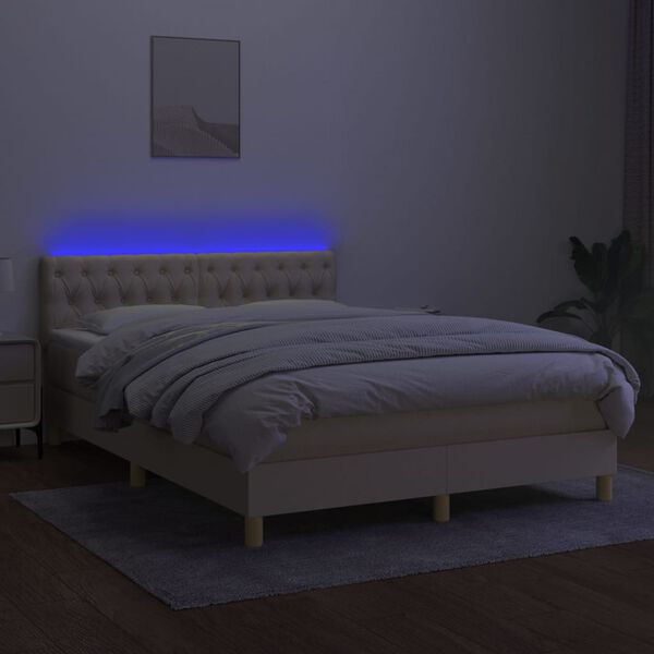 vidaXL Cama box spring c/ colch&atilde;o e LED 140x190 cm tecido cor creme