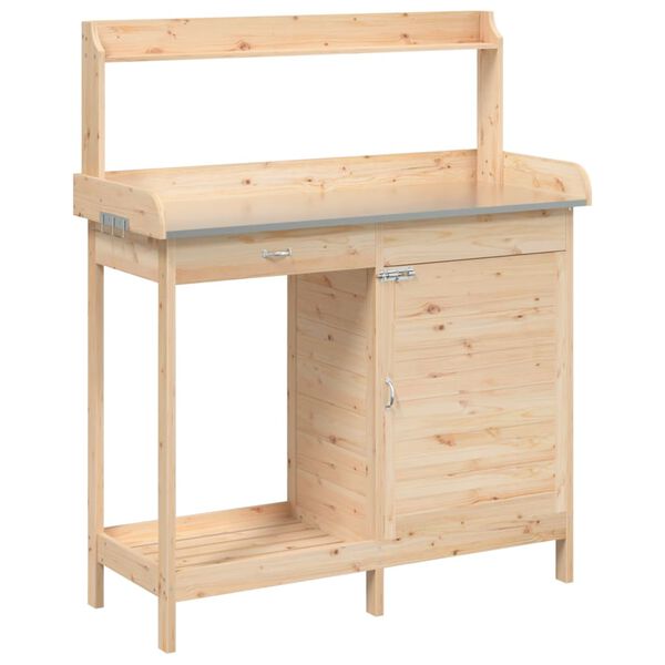 vidaXL Mesa de cultivo c/ arm&aacute;rio 110,5x45x124,5 cm abeto maci&ccedil;o