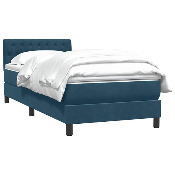 vidaXL Cama com molas/colch&atilde;o azul-escuro 80x210 cm veludo