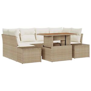 vidaXL Conjunto de Sof&aacute; de Jardim 7 unid. Bege vime PE