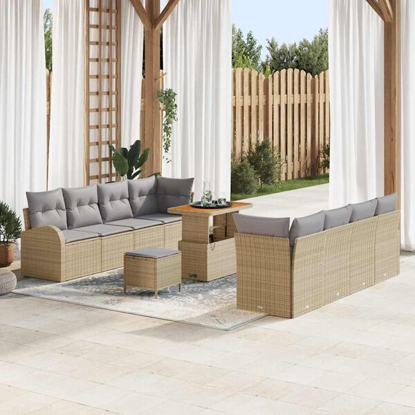 vidaXL Conjunto de Sof&aacute; de Jardim 11 pcs Bege Rattan Sint&eacute;tico