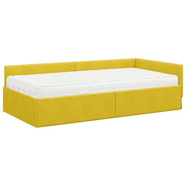 vidaXL Estrutura de Cama de Canto com Colch&atilde;o 2 pcs Amarelo Veludo