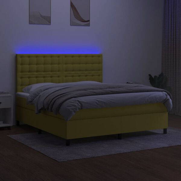 vidaXL Cama box spring c/ colch&atilde;o e LED 180x200 cm tecido verde