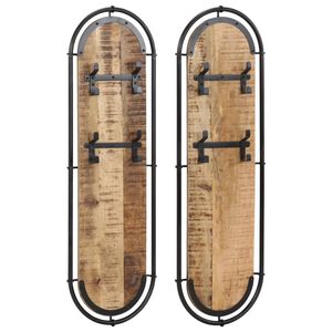 vidaXL Bengaleiros de parede c/ 4 ganchos 2pcs mangueira &aacute;spera maci&ccedil;a