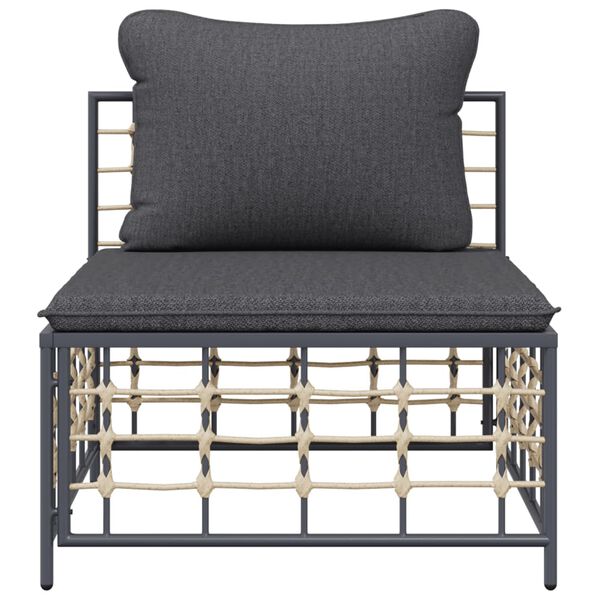 vidaXL Sofá de centro p/ jardim com almofadões cinzento-escuro vime PE