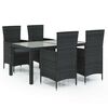 vidaXL 5 pcs conjunto jantar exterior com almofad&otilde;es vime PE preto