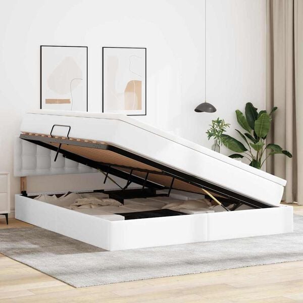 vidaXL Cama com arruma&ccedil;&atilde;o e colch&atilde;o Branco Puro 160 x 200 cm