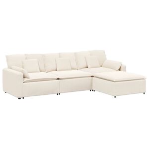 vidaXL Sof&aacute; modular com pufes e almofadas creme