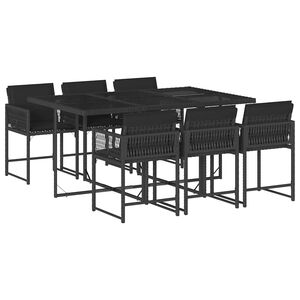 vidaXL 7 pcs conjunto de jantar p/ jardim c/ almofad&otilde;es vime PE preto