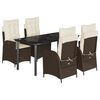 vidaXL 5 pcs conjunto jantar p/ jardim c/ almofad&otilde;es vime PE castanho