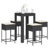 vidaXL 5 pcs conjunto de bar p/ jardim c/ almofad&otilde;es vime PE preto