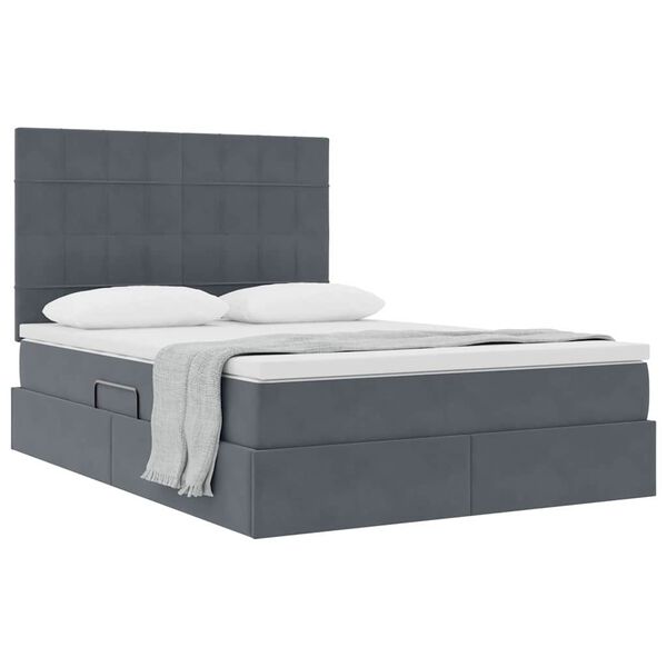 vidaXL Cama com arruma&ccedil;&atilde;o e colch&atilde;o Cinza Escuro 140 x 190 cm Veludo