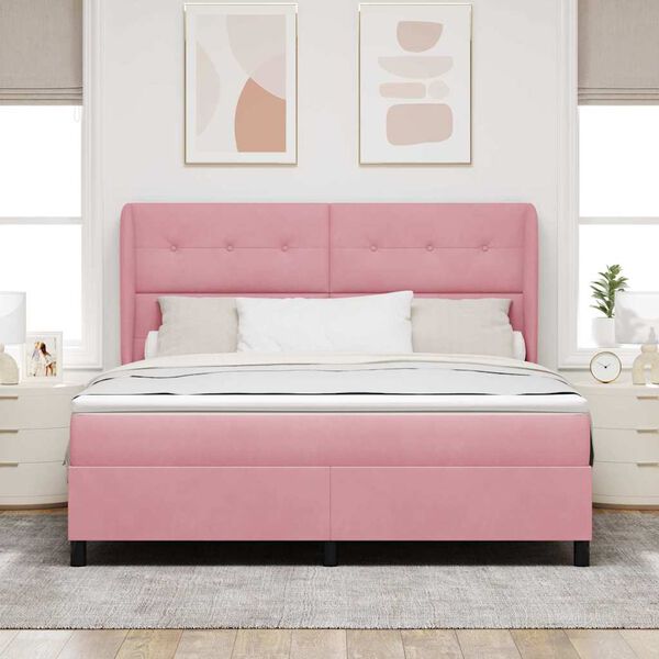 vidaXL Cama Box com colch&atilde;o com cabeceira Rosa 200 x 180 cm Poli&eacute;ster