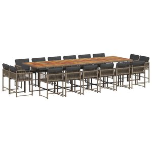 vidaXL 17 pcs conj. de jantar p/ jardim c/ almofad&otilde;es vime PE cinzento