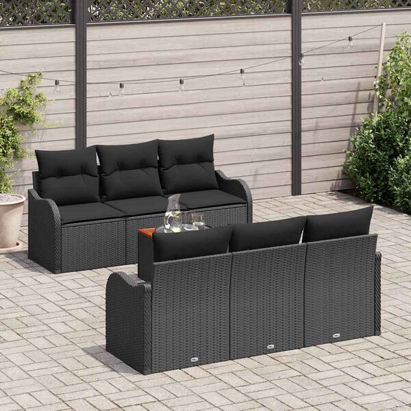 vidaXL Conjunto de Sof&aacute; de Jardim com almofada 7 pcs Preto vime PE