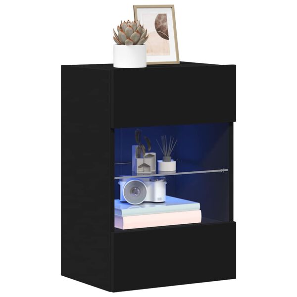 vidaXL Armários de parede com luzes LED para TV 2 pcs 40x30x60,5 cm preto
