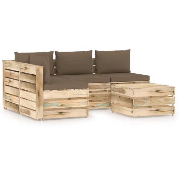 vidaXL 5 pcs conj. lounge jardim c/ almofad&otilde;es madeira impreg. verde