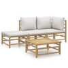 vidaXL 4 pcs conj. lounge de jardim bambu c/ almofad&otilde;es cinzento-claro