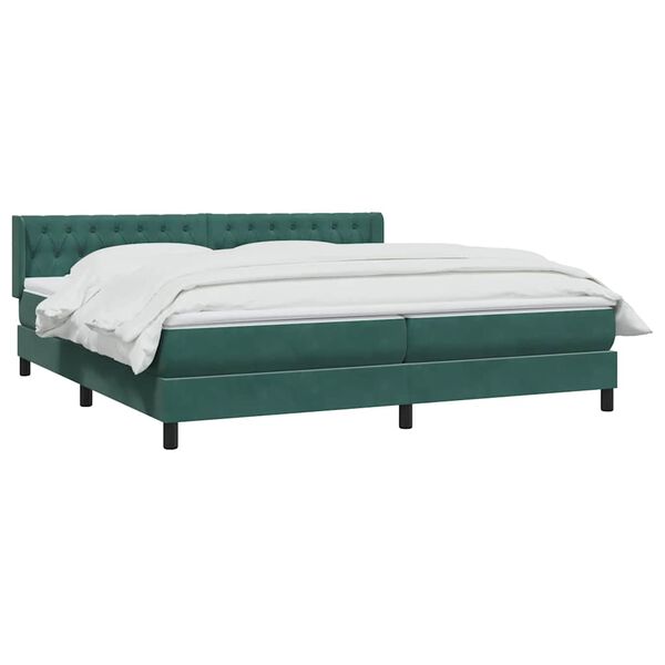 vidaXL Cama com molas colch&atilde;o 200x210 cm veludo verde-escuro