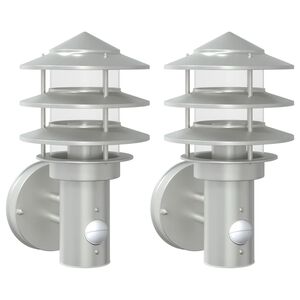 vidaXL Candeeiros parede p/ exterior c/ sensor 2pcs a&ccedil;o inox. prateado