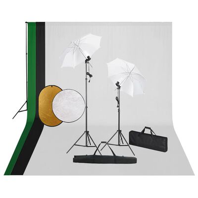 vidaXL Kit de estúdio fotográfico com lâmpadas/fundo/refletor