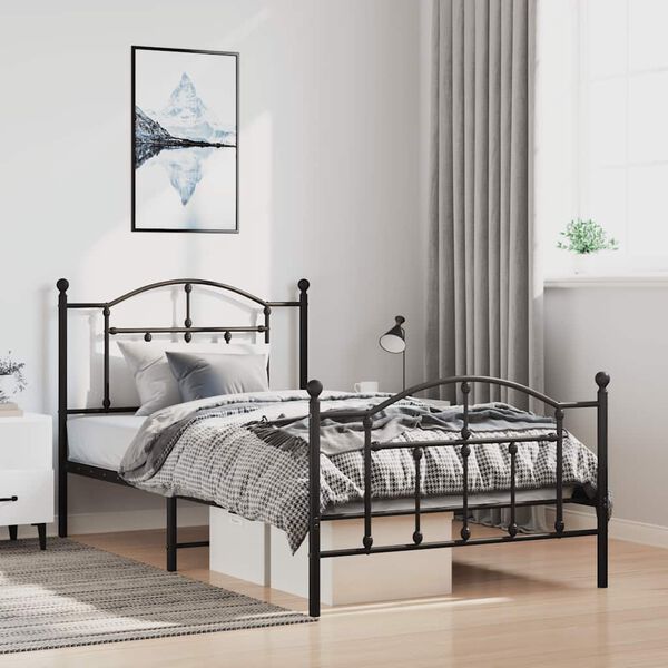 vidaXL Estrutura de cama com cabeceira e pés 100x200 cm metal preto