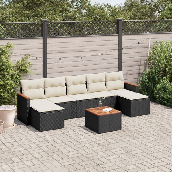 vidaXL 8 pcs conjunto sof&aacute;s de jardim com almofad&otilde;es vime PE preto