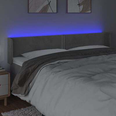 vidaXL Cabeceira cama c/ luzes LED veludo 183x16x78/88 cm cinza-claro