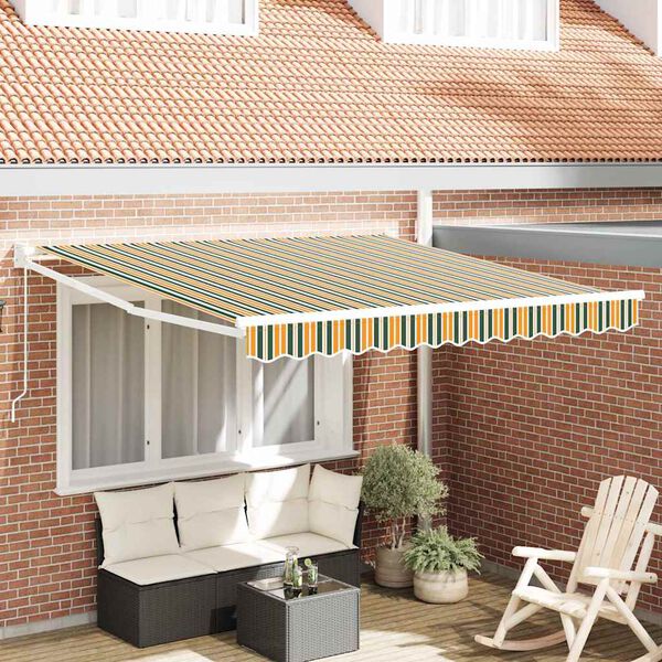 vidaXL Toldo Riscas Manual Verde e amarelo 3 x 2,5 m Poli&eacute;ster e metal