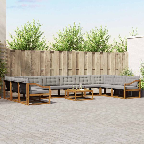 vidaXL Conjunto de Sof&aacute;s para Exterior 11 pcs Cinza Natural e Claro